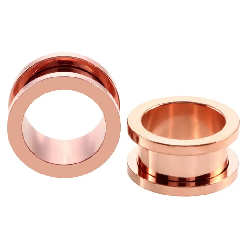 Rose Gold Набор из 2 предметов, Стальные Винтовые Тоннели для ушей, цветные анодированные расширители для пирсинга, двойные расклешенные носилки для ушей, ювелирные изделия - Окраска металла: Rose Gold