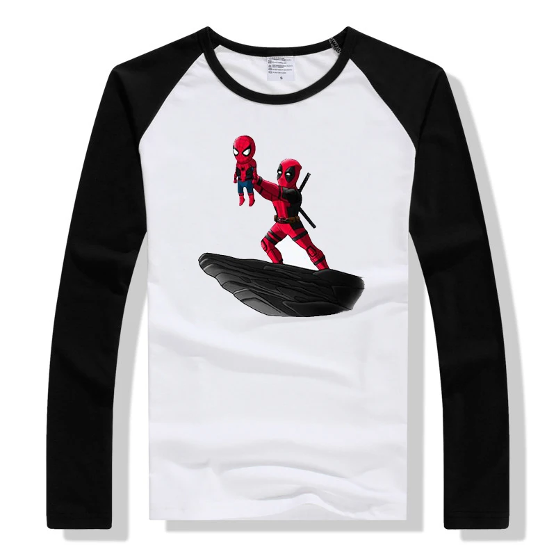 JCCHENFS 2018 Funny T-shirt For Men Deadpool SpiderMan T Shirt Men's Long-sleeved Tops Casual Clothing | Мужская одежда