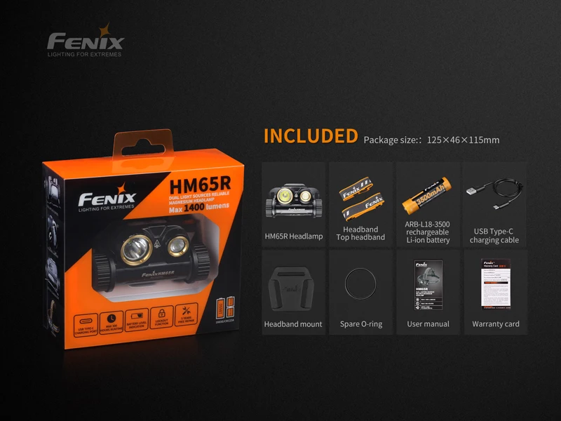 Двойной светильник Fenix HM65R 1400 люменов трехслойный магниевый налобный фонарь для длительного и Высокоинтенсивного активного отдыха