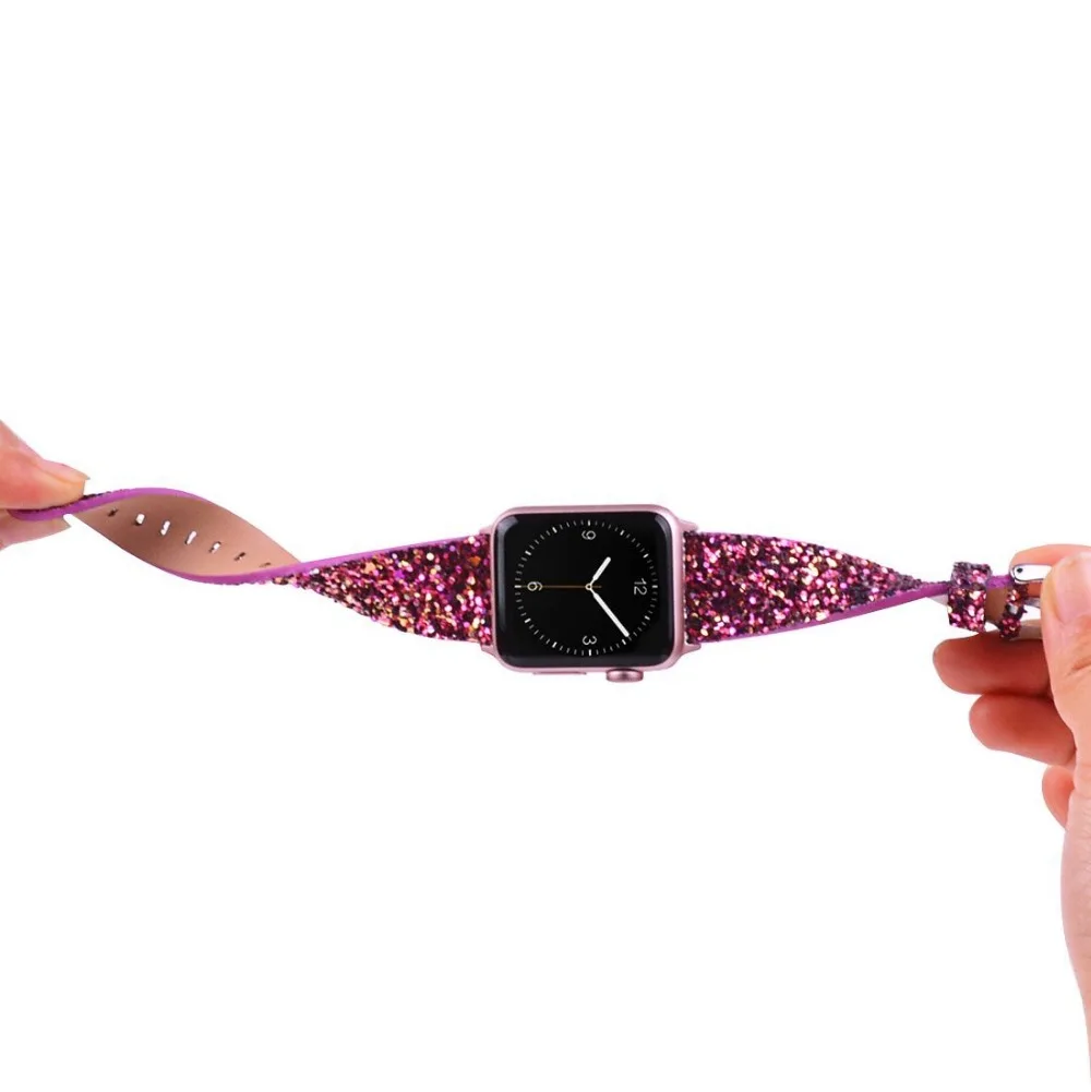 Для наручных часов Apple Watch 38/42/40/44 мм с сияющими блестками Замена кожаный браслет для наручных часов Apple Watch серии 5 4 3 2 1 ремешок