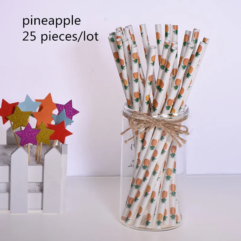 pineapple 25 шт. Топпер для торта Зеленые Бамбуковые бумажные соломинки для детей с днем рождения свадебные декоративные вечерние тропические принадлежности соломинки для питья - Цвет: pineapple