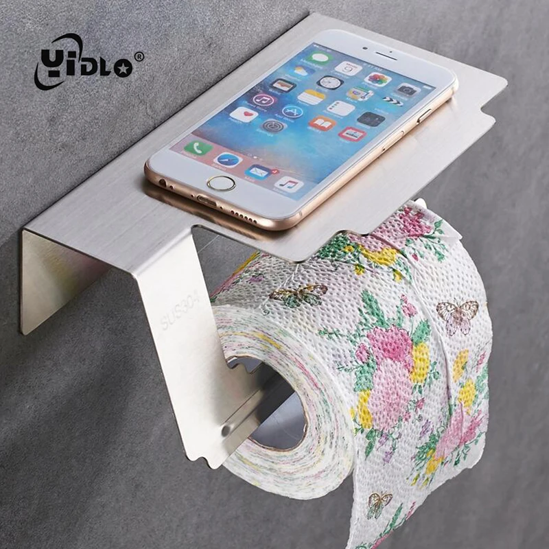 Bathroom Shelves Stainless Steel Toilet Paper Holder Black Room Wall Mounted Phone Suction Kitchen | Обустройство дома