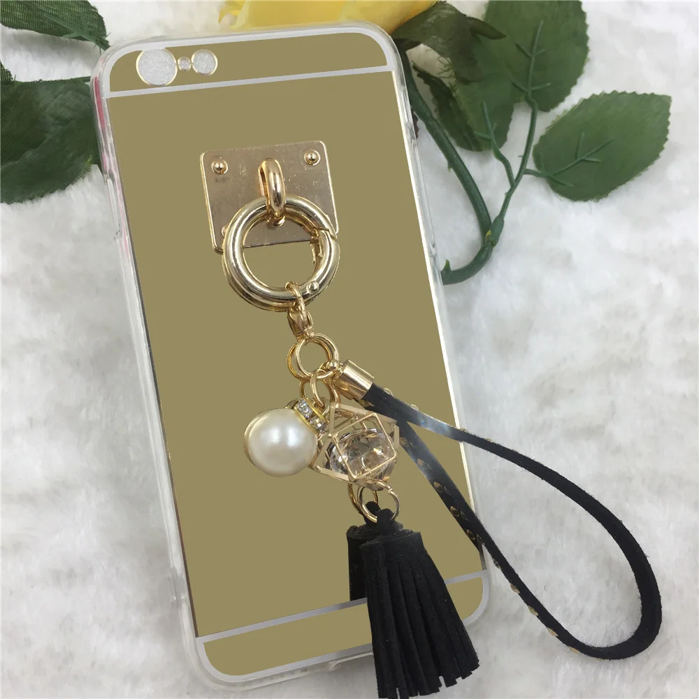 Fashion Pearl Tassels Rhinestone phone Cases cover For apple iphone 6 6s Mirror case plus | Мобильные телефоны и