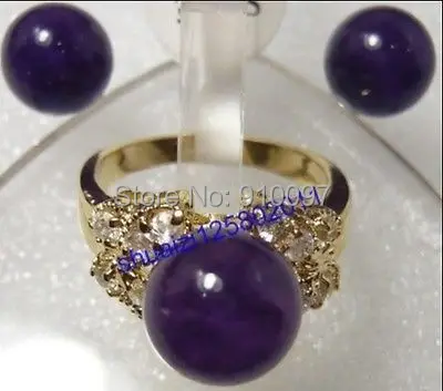 LHX54016&gt Красивые фиолетовые серьги и кольцо из натурального камня|earring stone settings|set