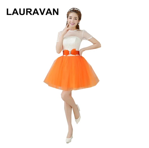 

beautiful bridemaids tulle cute modest short sleeved orange ivory bridesmaid dresses party dress for teen girls 8 ball gown
