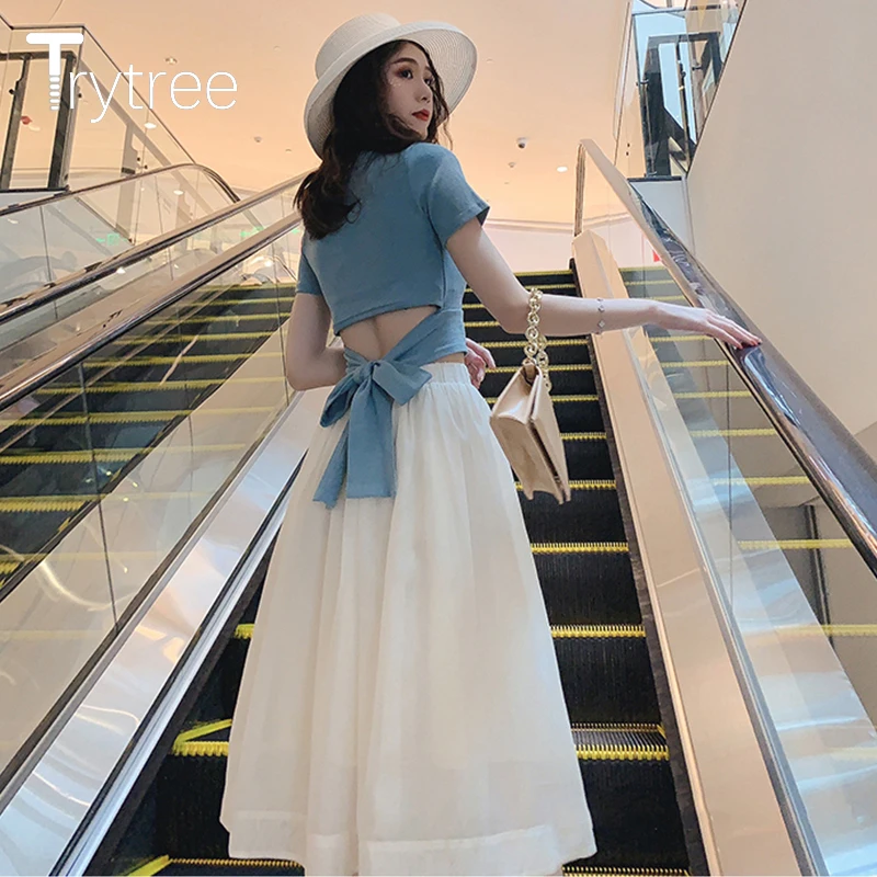 Trytree/летний женский костюм из двух предметов романтический Повседневный