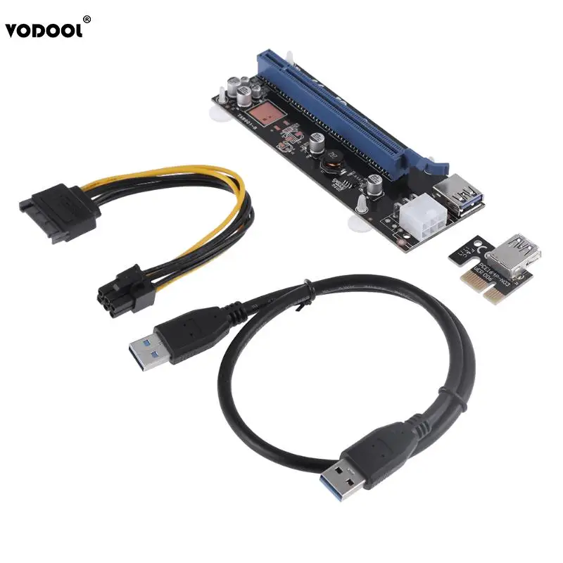 PCI E Express 1x к 16x расширитель переходника адаптера SATA 15Pin 6Pin кабель питания USB 3 0