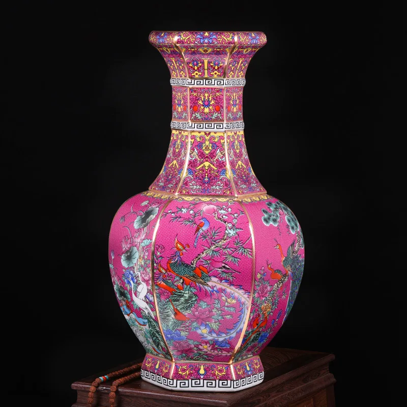 Цзиндэчжэнь Qianlong эмалированная Античная Шестигранная высокая ваза напольные