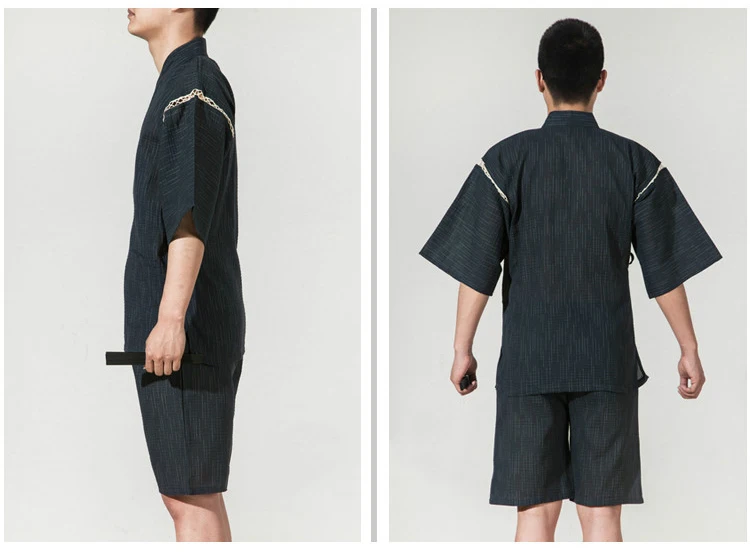 Летнее тонкое Полосатое традиционное японское кимоно для мужчин Seersuckers Yukata мужской банный халат кимоно сценическая футболка с Самураем