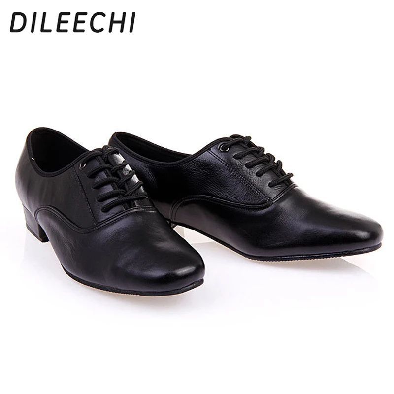 DILEECHI/мужские современные туфли для танцев черные из натуральной кожи на