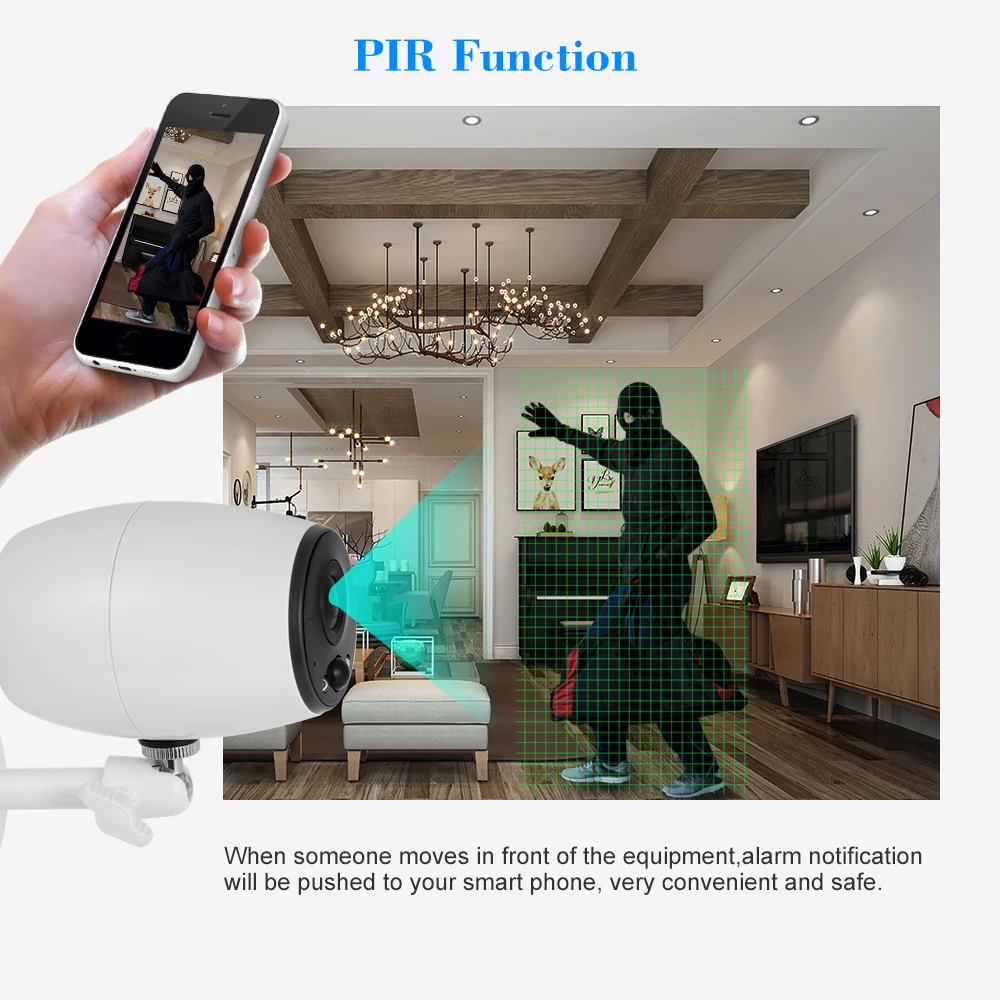 

720P Wireless WiFi IP Camera Low Power Consumption Battery Camera PIR Function Super Long Standby TF Card Storage Two Way Audio