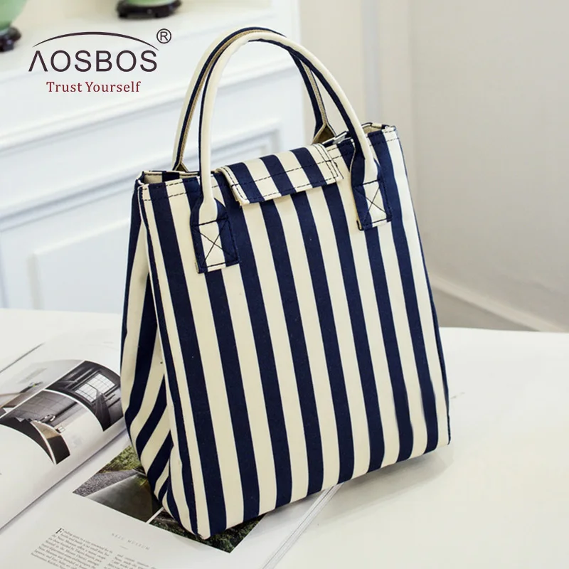 royal blue stripe Aosbos, портативные Оксфордские Термосумки для обеда для женщин, мужчин, детей, изолированные полосатые сумки для хранения, модная сумка-холодильник для пикника - Цвет: royal blue stripe