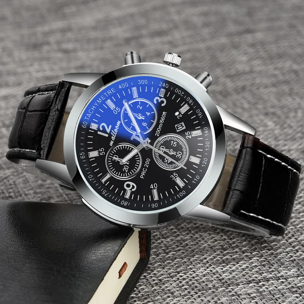 

Hot Sales Luxury Fashion Faux Leather Mens Blue Ray Glass Quartz Analog Date Watches Dropshipping 2019 #10