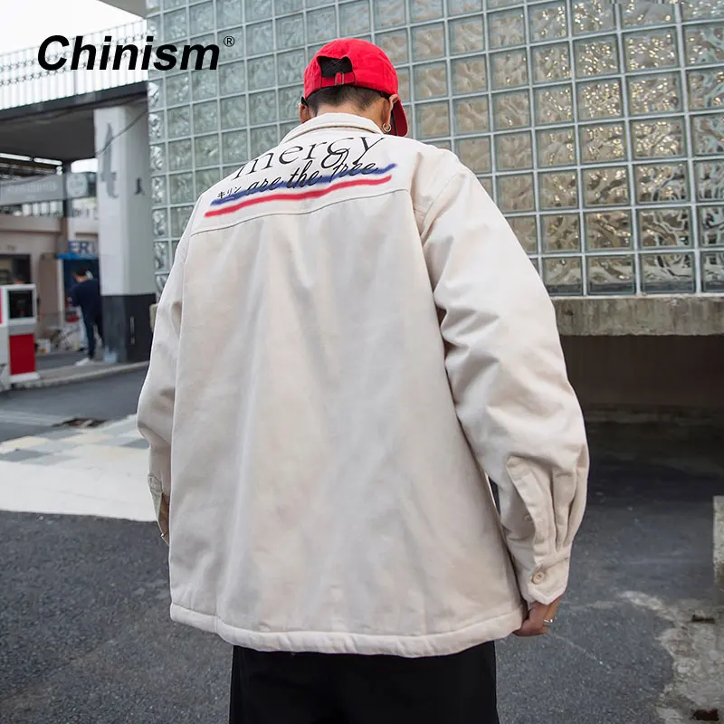 CHINISM 2018 зимние плотные рубашки с принтом милости мужские свободные куртки