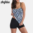 Женский комплект танкини Anfilia, купальник с леопардовым принтом, купальный костюм с открытой спиной, пляжная одежда, бикини, из двух частей
