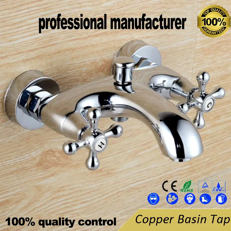 

Household bathtub sink hot and cold mixing faucet Double plum cross hand wheel