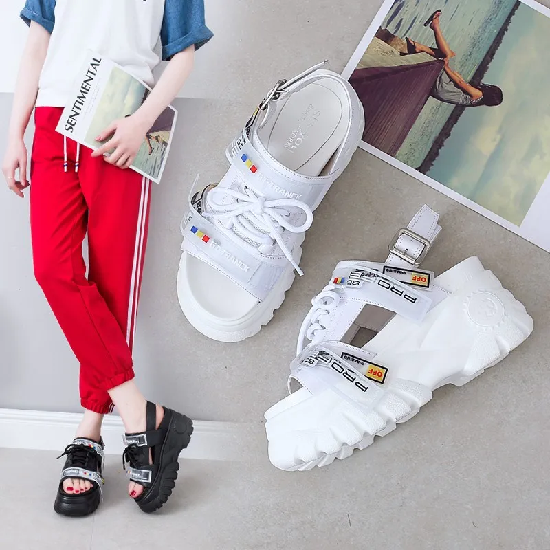 

8CM High Platform Women's Sandals 2019 Fashion Summer Women Beach Chunky Sandal Casual Thick Soled Woman Shoes White