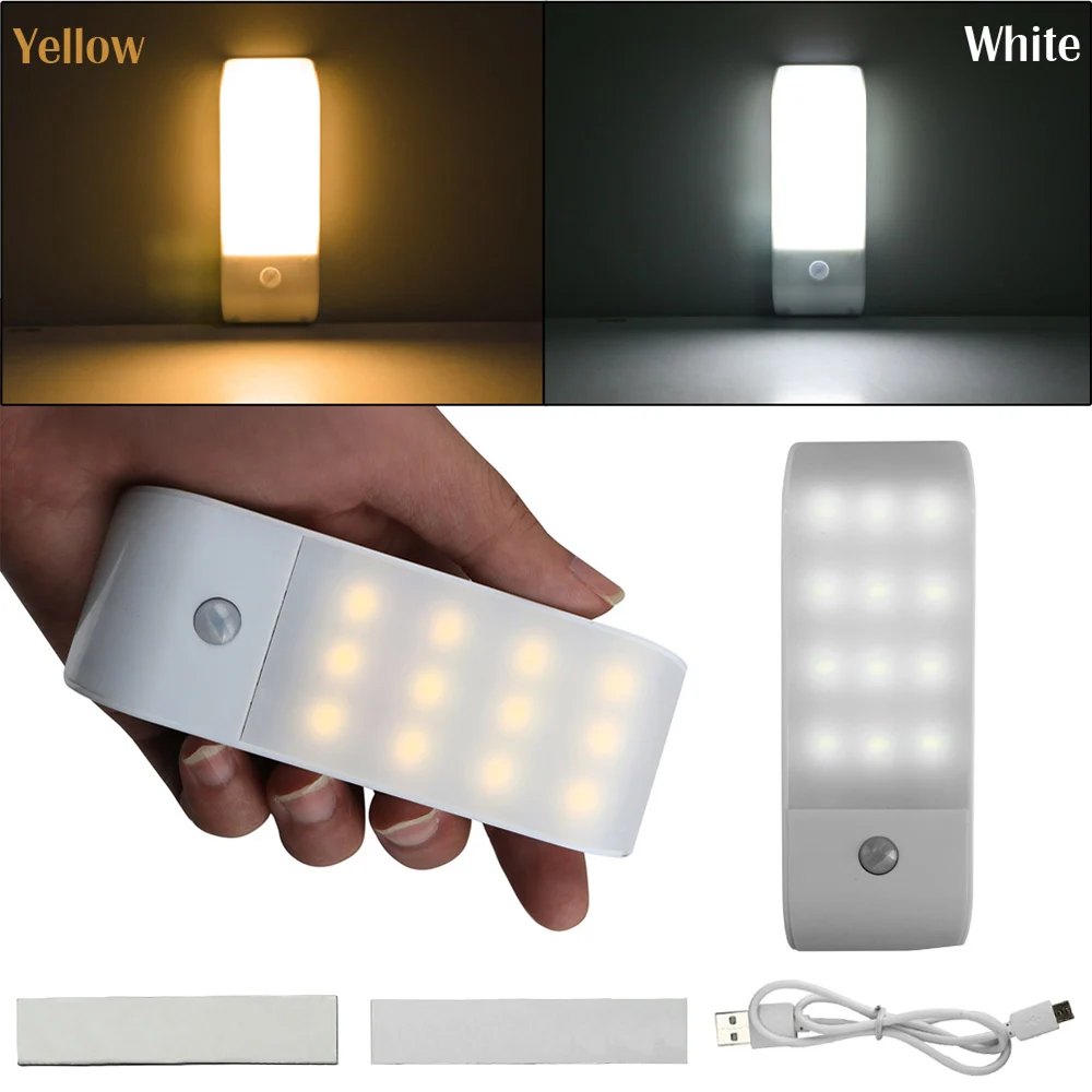 Новый 12LED USB Перезаряжаемый инфракрасный датчик движения ночник светильник для