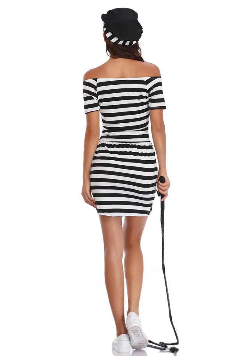 Umorden Women Sexy Convict Prisoner Costume Criminal Theme Party Cosplay Halloween Carnival Mardi Gras Outfit