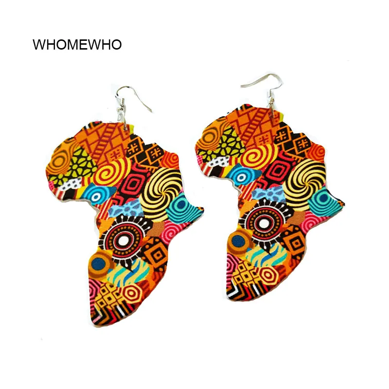 

Tribal Wood Africa Map DIY Colorful Painting Afro Vintage Earrings Round Wooden Boho African Bohemia Ear Jewelry Party Accessory