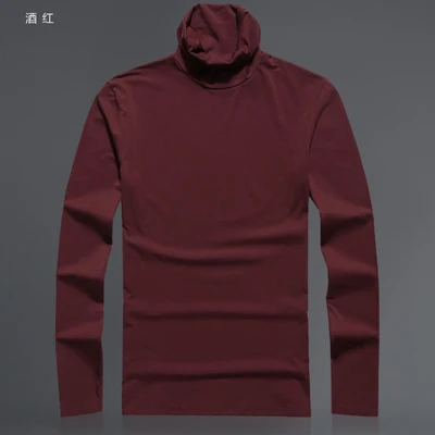 red wine Мужская Осенняя новая лайкровая Однотонная футболка с длинным рукавом, мужская Тонкая Повседневная теплая футболка с высоким воротником в британском стиле - Цвет: red wine