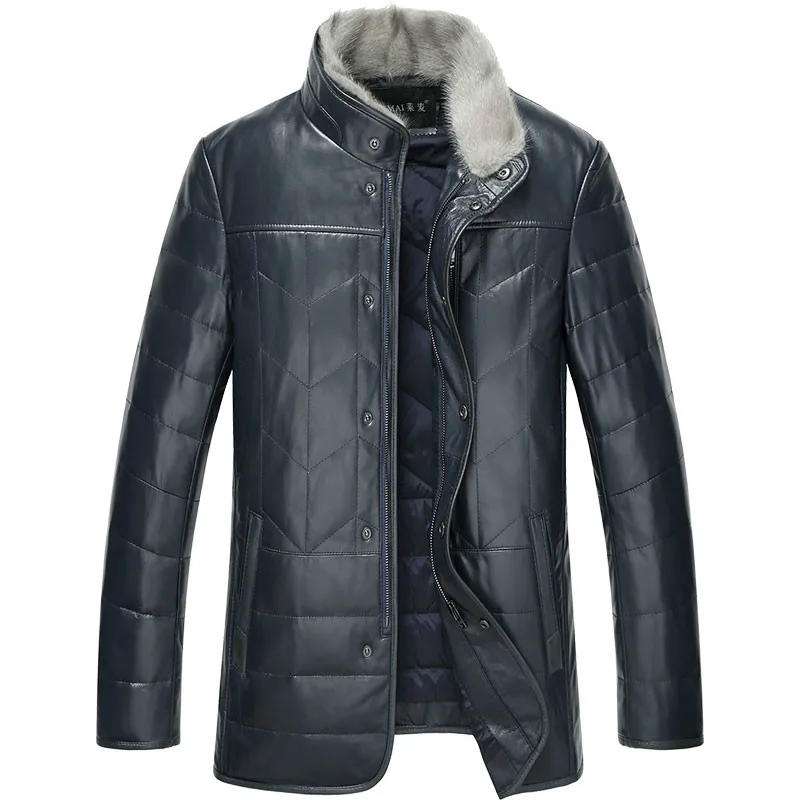 Blue-grey collar AYUNSUE, натуральная кожа, куртка для мужчин, овчина, пальто, мужской пуховик, зимняя норковая Меховая куртка с воротником, тонкая натуральная кожа, куртки, TX-114098 - Цвет: Blue-grey collar