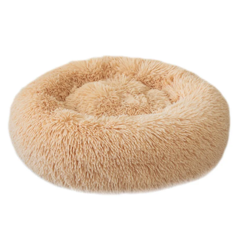 apricot HOOPET длинная плюшевая кровать для домашних животных, круглая собачья Конура, зимний теплый спальный мешок, подушка для щенка, коврик, корзина, кровать, домик для собак - Цвет: apricot