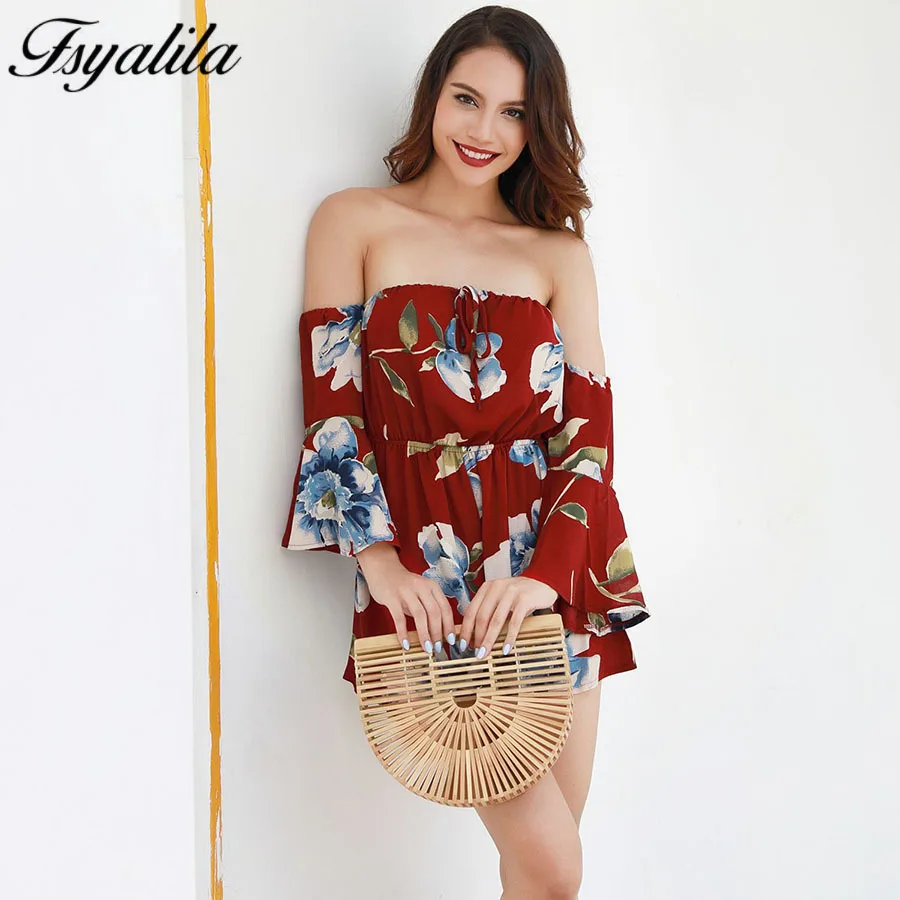 Шнурок Цветочный Принт без бретелек с расклешенными рукавами комбинезон