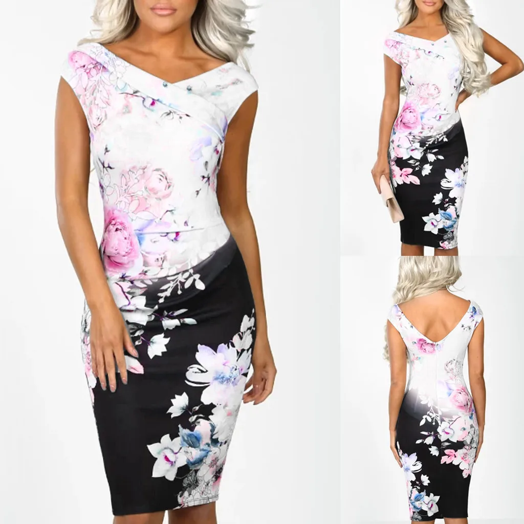 JAYCOSIN Women V Neck Power Trip Multi Floral Print Party Evening Bodycon Midi Dress springtime new style Girl dress Vestido | Женская