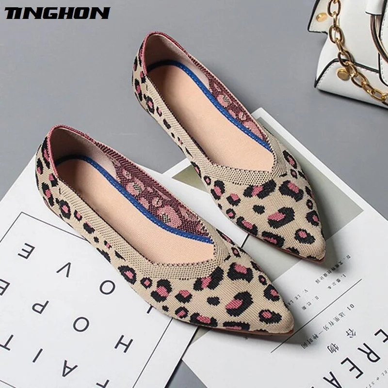 TINGHON New Spring Women Flats Shoes Leopard Print Casual Single Ballerina Shallow Mouth | Обувь