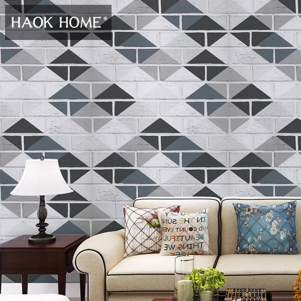 HaokHome белые кирпичные обои виниловые для стен 3d геометрические белые/серые дома