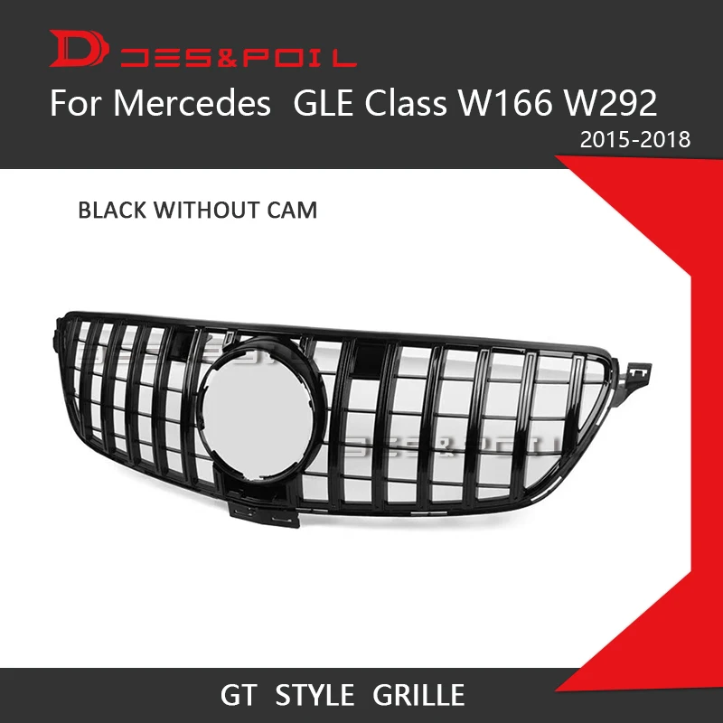 Black Without Cam GT R решетка для Mercedes Benz GLE класса W166 W292 купе 4matic внедорожник хромированная Защитная панель для гоночный гриль- GLE300 GLE320 GLE350 - Цвет: Black Without Cam