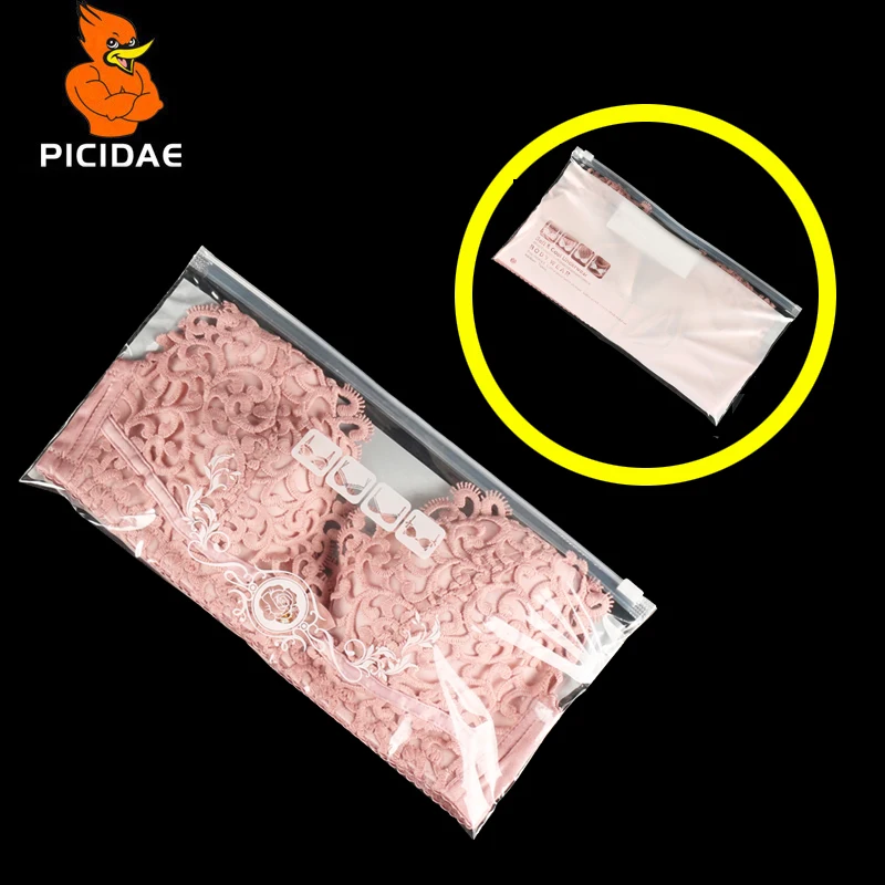 BH Frau Unterwäsche weißes Druckmuster Transparent Reseal Package Bag Kunststoff Horizontale dedizierte Schieber Reißverschluss Laden Badeanzug
