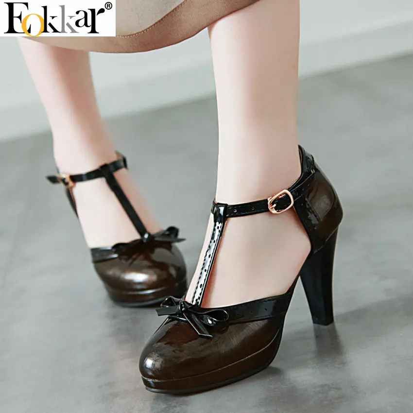 Женские туфли с Т образным ремешком Eokkar лодочки из искусственной кожи на высоком