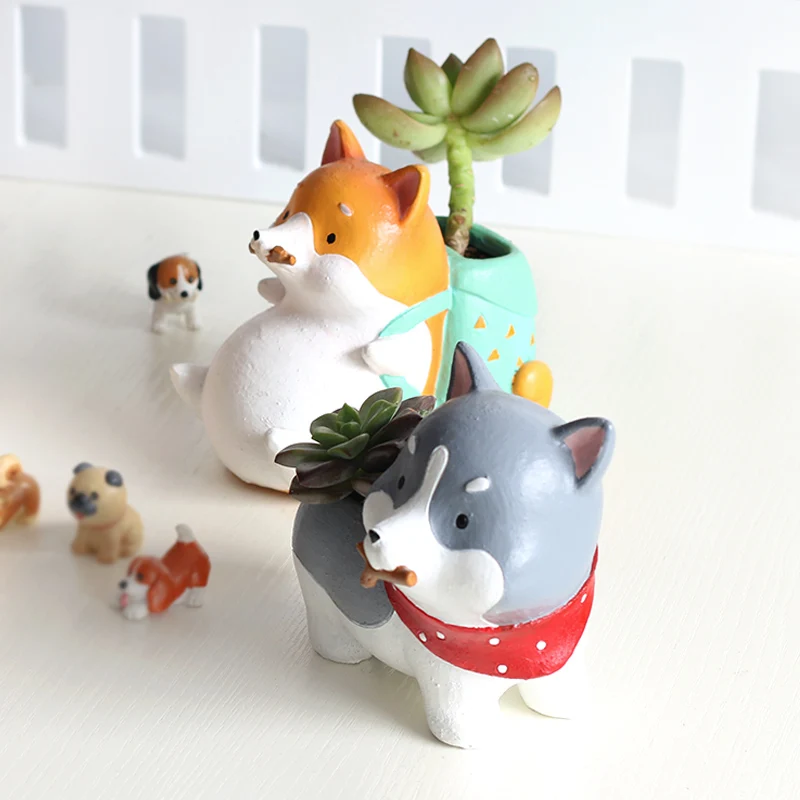 Суккуленты горшок Kawaii ZAKKA Акита такса собака хаски домашних животных смолы