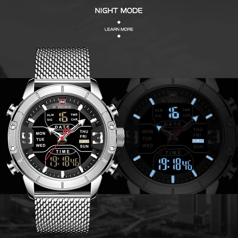 NAVIFORCE мужские часы Топ люксовый бренд Мужские Аналоговые Цифровые кварцевые с