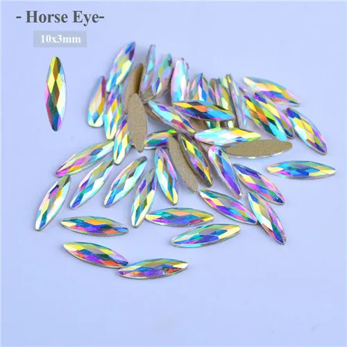 Horse Eye 10 шт Блестящий Кристалл AB 3d украшения для дизайна ногтей конский глаз/камни в виде капли воды Стразы для ногтей DIY аксессуары УФ-гель лак LA532 - Цвет: Horse Eye