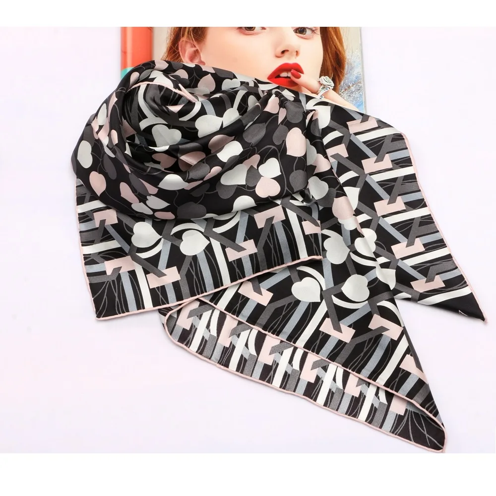 New Arrival Fashion Prints 100% Twill Silk Scarf Hijab Women Large Square Silk Scarfs Shawl Foulard 35" X 35"