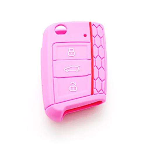 Pink Чехол для ключей автомобиля, силиконовый чехол для VW Golf 7 MK7 VII Tiguan Polo Skoda Octavia A7 Kodiaq Seat Ateca Leon - Название цвета: Pink