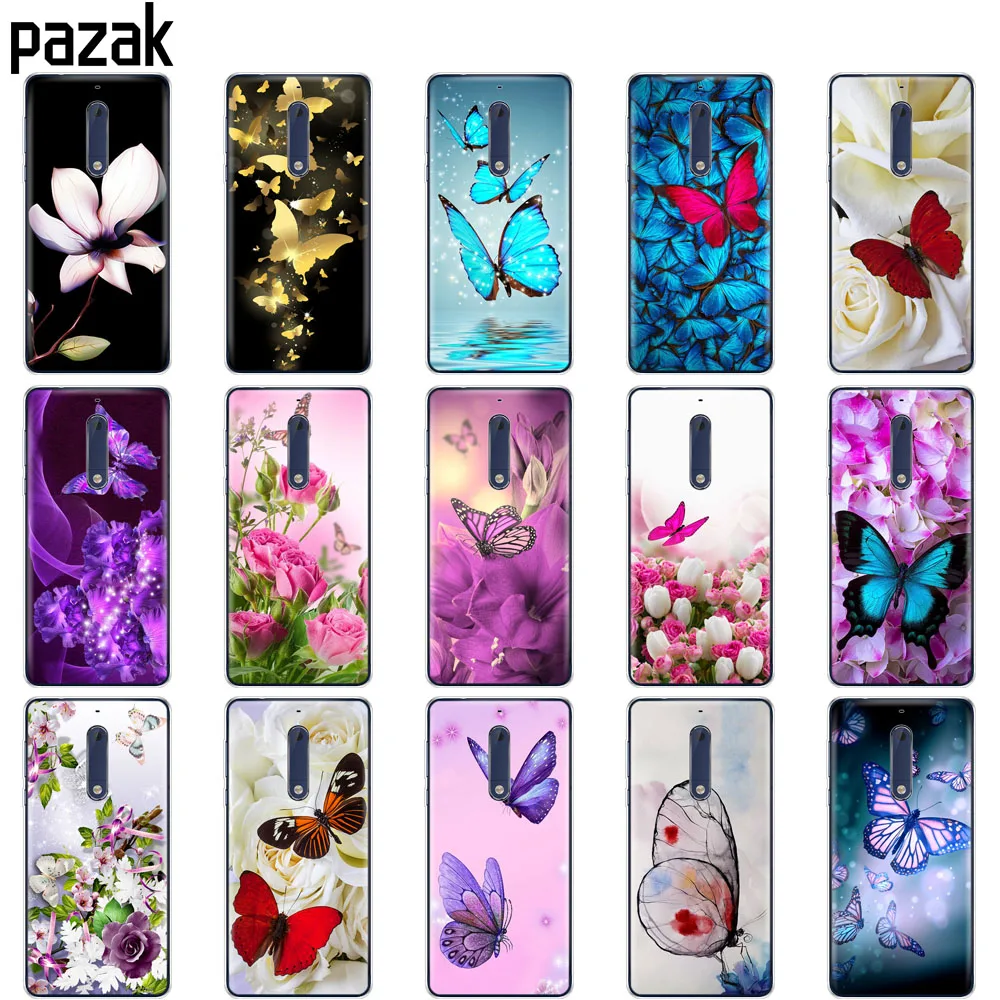 Силиконовый чехол для nokia на возраст 1, 2, 5, 3, 6, 7, 8, 9, nokia 6 6,1 3,1 2,1 5,1 плюс x5 x6 Чехол Мягкий ТПУ прозрачный чехол для телефона с изображением бабочки цветка