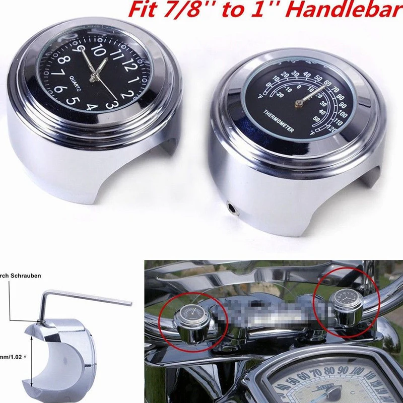 Алюминиевые часы на руль мотоцикла с циферблатом и термометром серебристого +