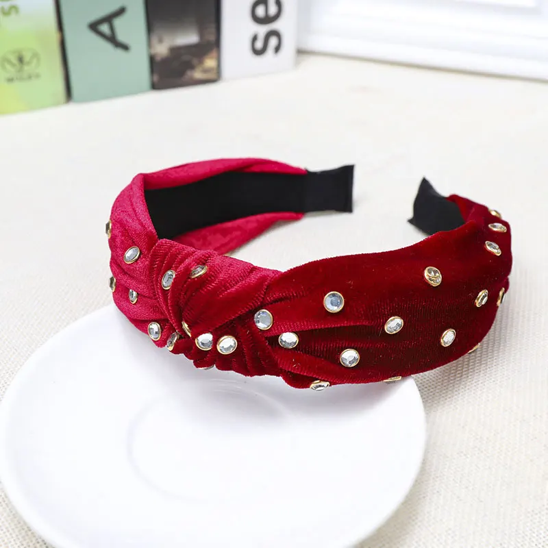 Бархатные повязки на голову для девушек Fioday винтажная широкая ободок со стразами