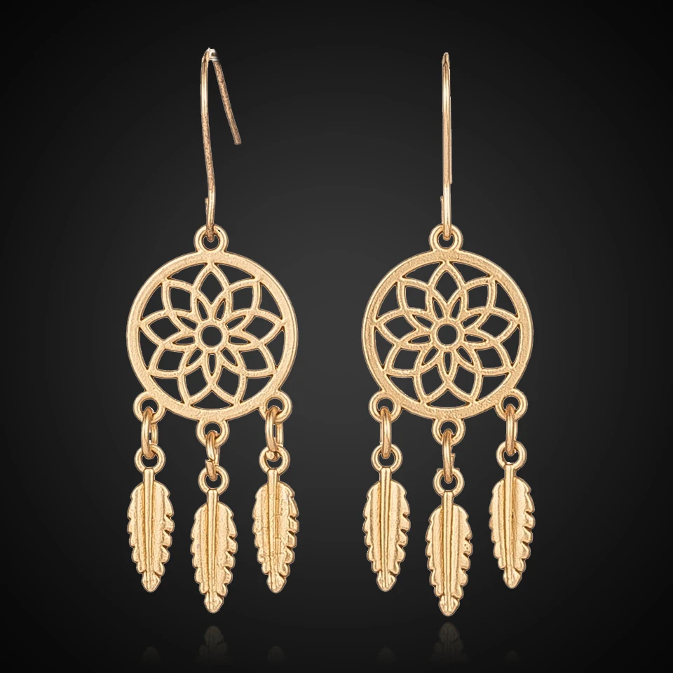 EXYNLON 2019 Fashion tasseled Earrings Anti allergy Bohemian Jewelry for women Leaf eardrop Round carving Catcher network | Украшения и