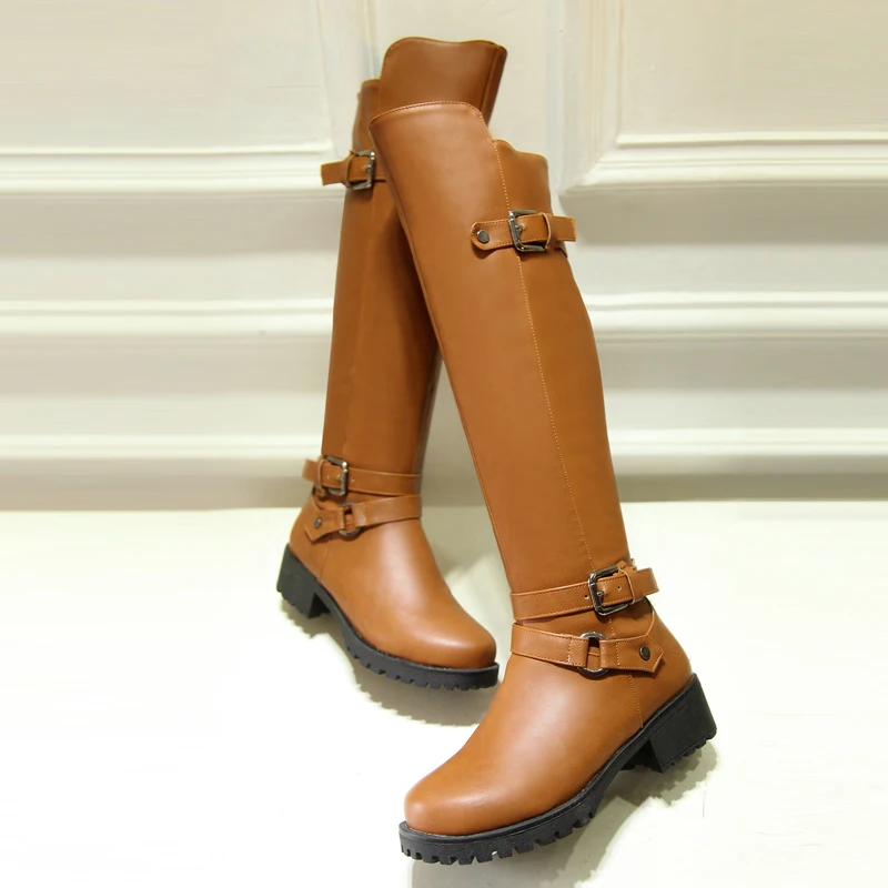Новые осенние женские сапоги модные мотоциклетные до колена Повседневная обувь