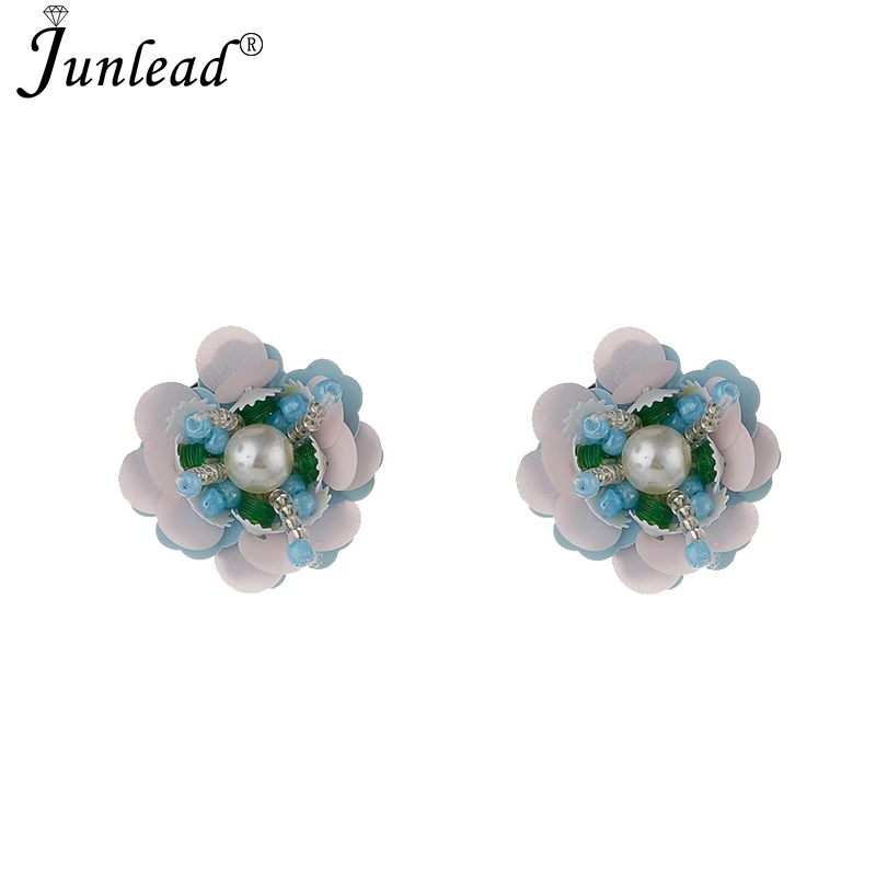 Junlead новые жемчужные светло акриловые синие серьги с цветком гвоздики золотыми
