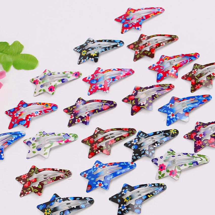 

12PCS/Set Fashion Stars Shape Hair Clips Child Print Floral Colorful Hairpins Girls Barrettes Hair Accessories
