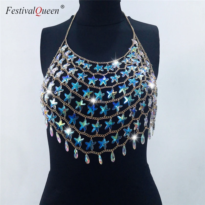 FestivalQueen блестящая Звезда Холтер Cami Топ для женщин Бохо ручной работы пэчворк открытая спина пляжный клубный кроп-топ большой размер