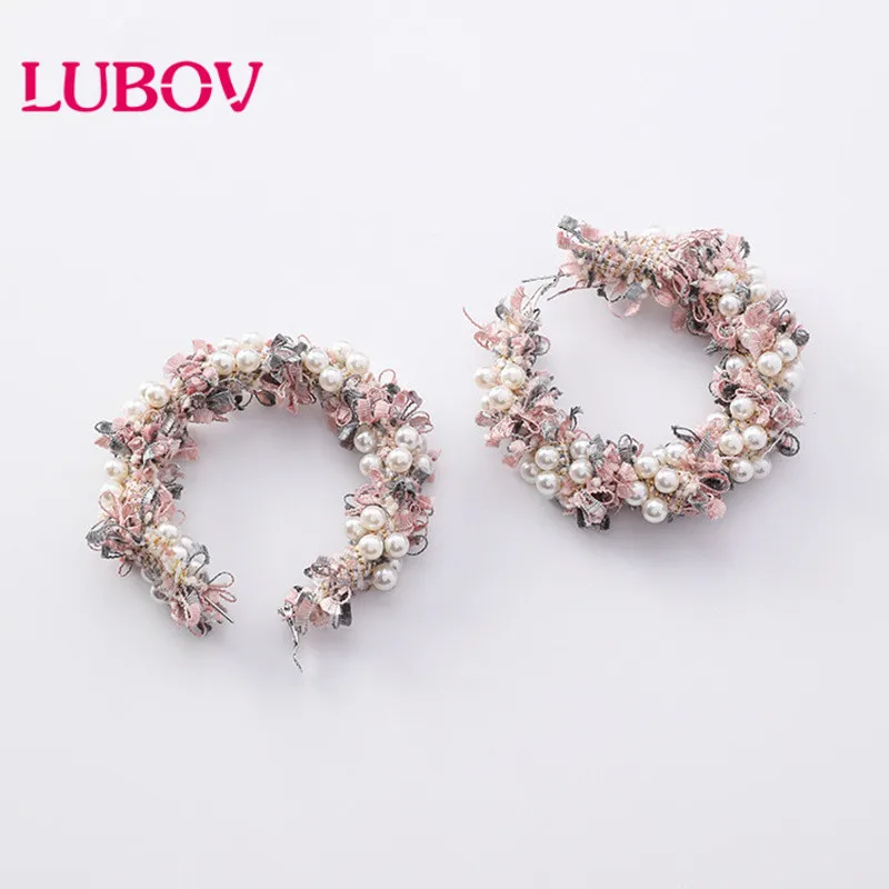 LUBOV Новые корейские модные кружевные большие круглые серьги для женщин ручной