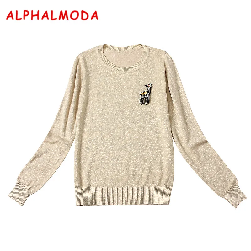 Женский пуловер с кристаллами ALPHALMODA свитер круглым вырезом и длинными рукавами