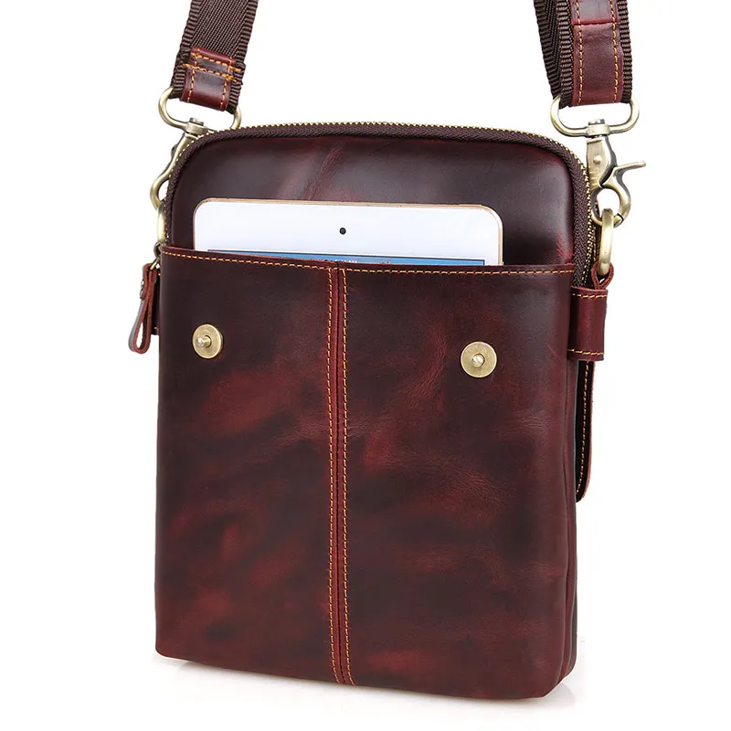 Men Cross Body Bag Genuine Leather Male Small Flap Business Travel Ipad Mini Casual Brown Shoulder Crossbody Messenger Bags